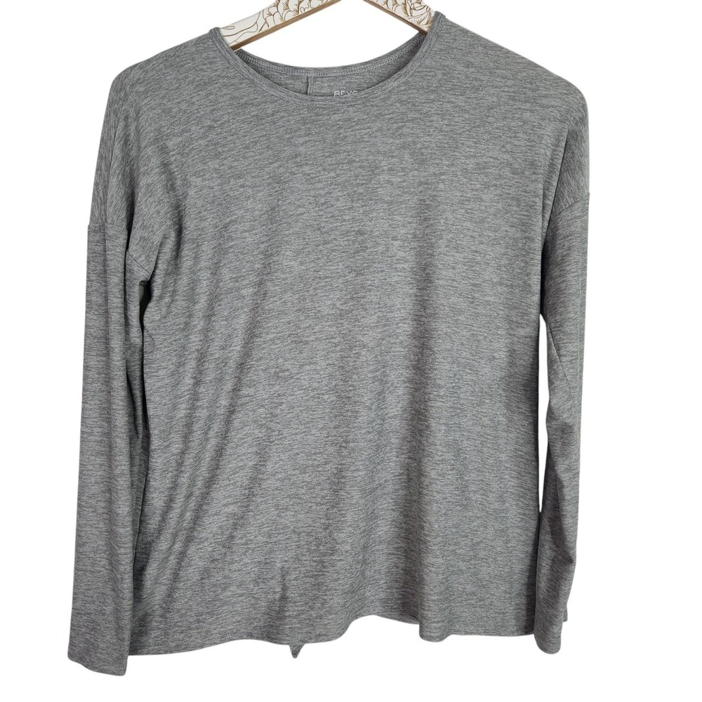 BEYOND YOGA Draw the Line Shirt Womens XS Gray Long Sleeve Knot Tie Back Yoga